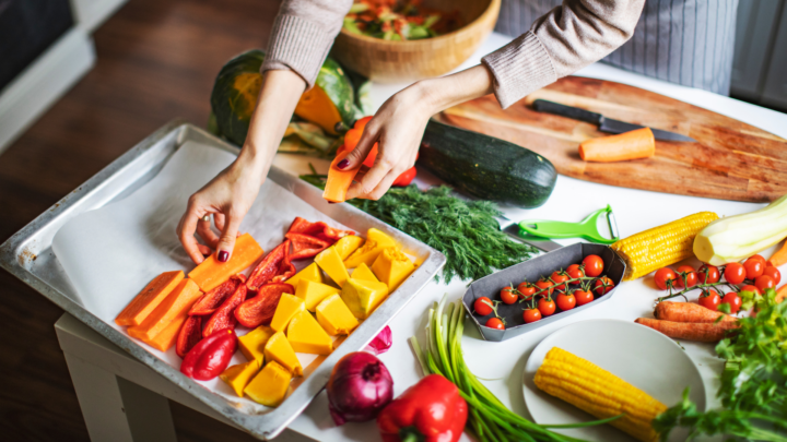 A woman preparing herself a healthy dish